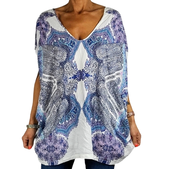Victoria's Secret Oversized Midi Night Dress Size X Small White/Blue Paisley - Picture 1 of 6
